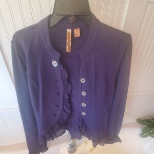 Eyeshadow Size M Blue Cotton Jacket with Ruffle Trim